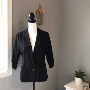 Frenchie Black Stretch Blazer, 3/4 Length Sleeves